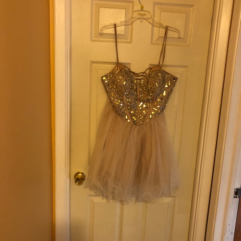 Tan Prom Dress with Crystals